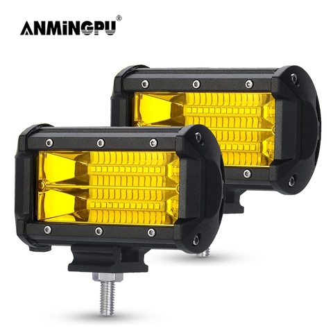 ANMINGPU, barra de luz LED de 5 pulgadas, blanca y amarilla, barra de luz LED de obra de haz de luz de 12V 24V 72W para todoterreno, Jeep, camión, 4x4, Atv, luz antiniebla para coche ► Foto 1/6