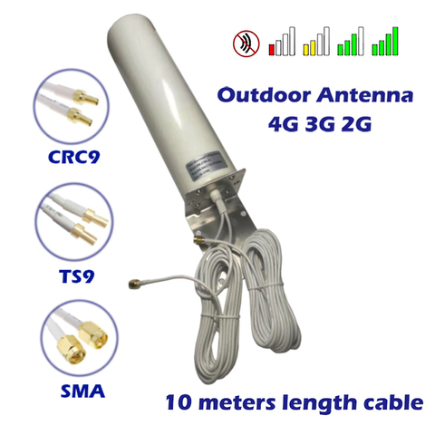 3G 4G antena forma de barril de alta ganancia Omni-direccional SMA TS9 CRC9 conector 10 metros de Cable para señal de enrutador de refuerzo extensor ► Foto 1/6