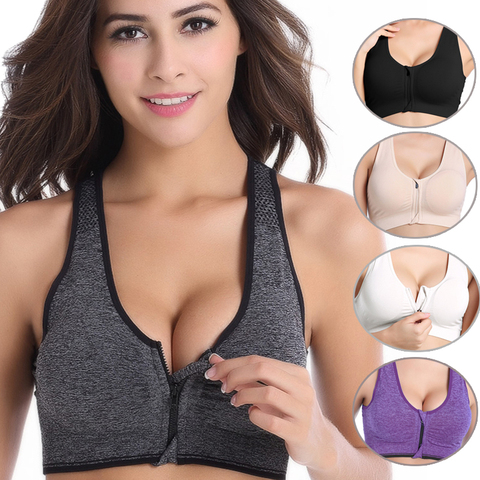 VEQKING sujetadores deportivos con cremallera frontal para mujer, Top deportivo transpirable sin aros acolchado Push Up, Fitness Gym Yoga Workout Bra Sports Bra Top ► Foto 1/6