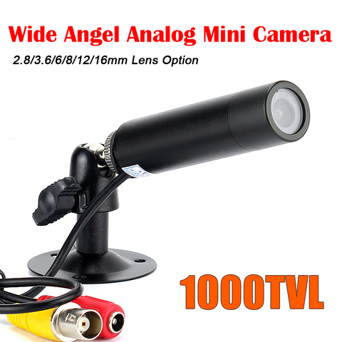 1000TVL/800TVL Color CVBS Mini metal cámara de seguridad tipo bala gran angular 2,8mm lente 3,6/6/8/16mm opción cámara analógica con soporte ► Foto 1/6