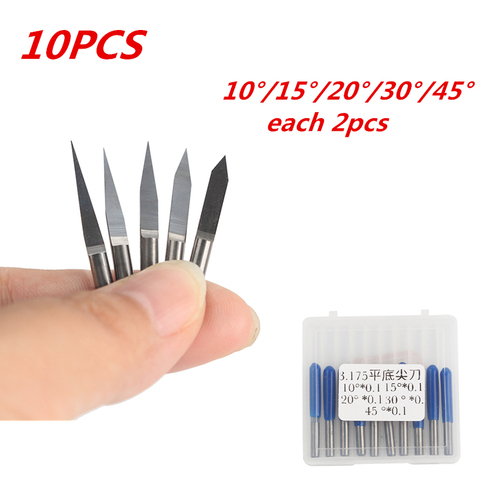 10 Uds en forma de V de fondo plano brocas de carburo de grabado para placa de circuito impreso 3.175mm CNC Router Bit 10/15/20/ 30/45 fresa de grado herramientas ► Foto 1/6