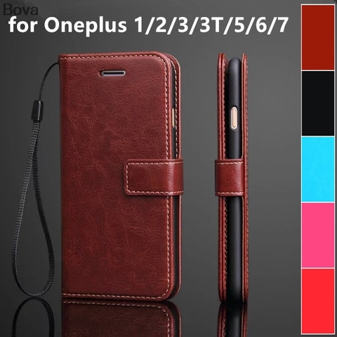 Oneplus-funda con tarjetero para móvil, carcasa de piel sintética con tapa retro Para Oneplus 3, 3T, 1 + 5, 5T, 6, 6T, One Plus, 7, 7T, 8 Pro ► Foto 1/6