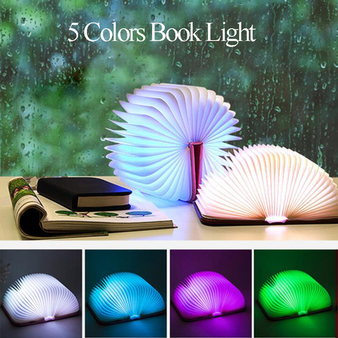 Luz LED nocturna 3D de 5 colores iluminación plegable con recarga USB para libros, lámpara de mesa RGB de madera, decoración de escritorio para el hogar, regalo para niños ► Foto 1/6