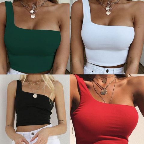 Camisetas sin mangas de un solo hombro para mujer, Top Sexy de moda, Bare Midriff camiseta sin mangas, Crop Tops para la playa ► Foto 1/6