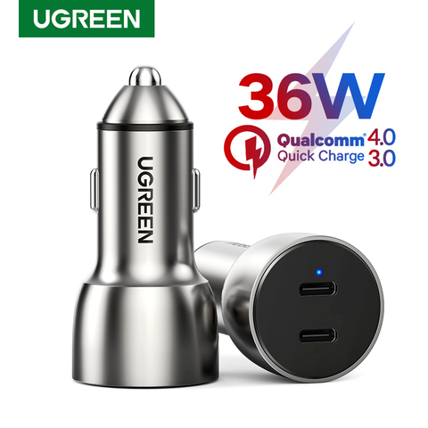 Ugreen-cargador USB de coche para Xiaomi QC4.0 QC3.0, cargador de coche tipo C PD para iPhone 11, X, Xs, 8 PD, carga rápida 4,0, 3,0 QC, 36W ► Foto 1/6