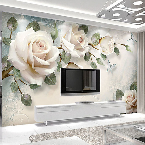 Cuadro pintado al óleo Floral moderno personalizado, estilo europeo, 3D estereoscópico en relieve, rosa, Fondo de TV, decoración, papel tapiz de flor ► Foto 1/6