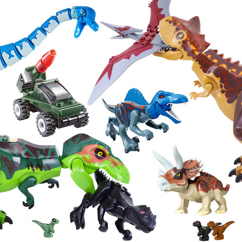 Juego de dinosaurio de juguete de bloques de construcción para niños, figura de tiranosaurio Velociraptor, Triceratop, t-rex, Dino World Park, juguete de bloques ► Foto 1/4
