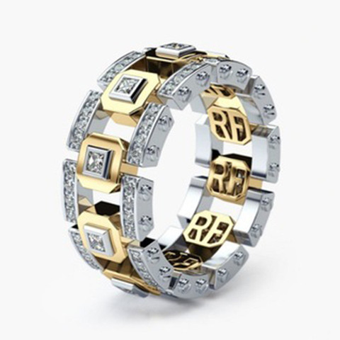 Rosa cuadrado dorado Zircon anillo de promesa de boda anillos para las mujeres anillo de oro de la joyería de los hombres de mujer anillo de compromiso para hombre Vintage Punk ► Foto 1/6