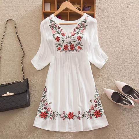 Verano mujeres mexicano bordado Floral Blusa rural Vintage túnica étnica Boho Hippie ropa Tops Blusa femenina ► Foto 1/6