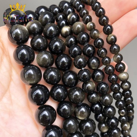 Cuentas de piedra Natural obsidiana dorada suelta perlas redondas para fabricación de joyería DIY pulsera pendientes accesorios 7,5 