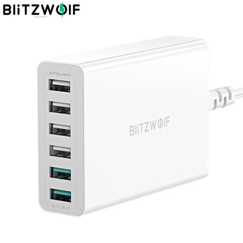 BlitzWolf 60W doble QC3.0 6 puerto USB PD teléfono cargador para iphone para huawei samsung cargadores de teléfono móvil accesorios de carga rápida USB QC3.0 carga rápida con cable de 1,5 m ► Foto 1/6