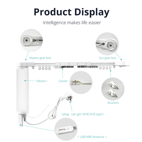 Accesorios para riel de cortina, caja de cambios con Motor, receptores WiFi, funciona con Alexa, Google Home, Tuya, Control por aplicación ► Foto 1/1