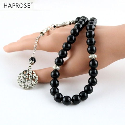 Cuentas de oración musulmanas para hombre, cuentas de ágata negra de Tasbih, nuevo estilo, 33, 66, 99 Misbaha, regalo islámico de Tasbeeh ► Foto 1/6