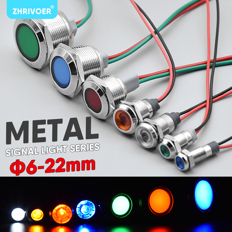 Luz indicadora de advertencia LED de Metal, cable piloto, 3V, 5V, 12V, 24V, 110V, 220V, 6mm, 8mm, 10mm, 12mm, 16mm, resistente al agua IP67, 1 ud. ► Foto 1/6