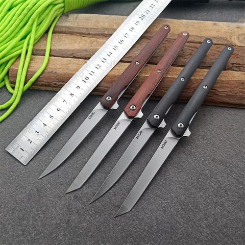 Cuchillo plegable con mango de madera de acero M390, Cuchillo de pelado de frutas de bolsillo afilada para acampar al aire libre, con cubierta de cuero ► Foto 1/6