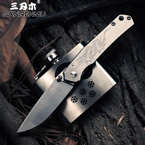 SANRENMU-cuchillo plegable SRM 7129, hoja 12C27, mango de acero inoxidable, para acampar al aire libre, caza, cuchillo para cortar fruta, Herramienta de bolsillo EDC ► Foto 1/6