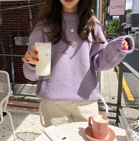 Suéter azul de Invierno para mujer, jersey para chica, Tops Vintage morados, prendas de vestir exteriores de punto para mujer, suéter cálido de gran tamaño ► Foto 1/6