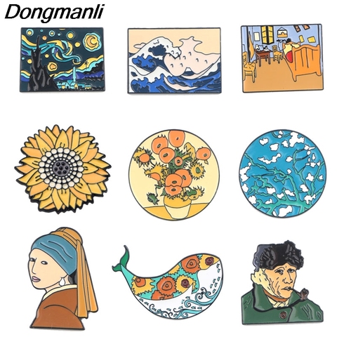 P3797 Dongmanli de Van Gogh arte esmalte Pin colección de pintura de aceite broches para las mujeres, los pines de solapa placa Collar de Metal de joyería ► Foto 1/6