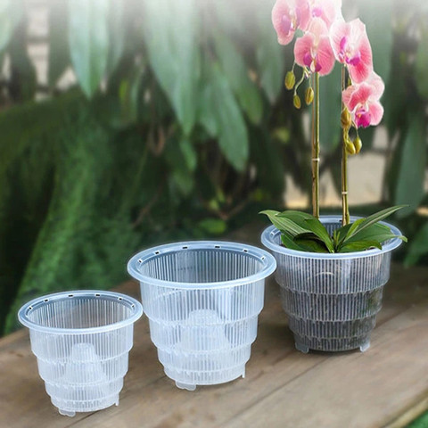 Maceta de plástico transparente con forma de Orquídea, macetas transpirables de 10/12/15cm con ranura para orquídeas, hecha a mano ► Foto 1/6