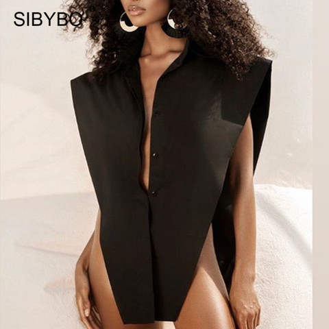 SIBYBO de profundo de cuello en V Sexy mujeres cuerpo camisa superior Body a la moda mujer camisa básica de giro-abajo Collar de superior ► Foto 1/6