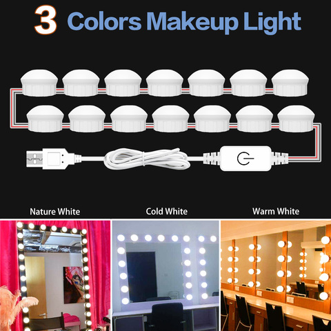 Lámpara Led de tocador para espejo de maquillaje, iluminación de baño con USB de 12V, Bombilla regulable para tocador, blanco cálido/blanco frío/blanco natural ► Foto 1/6