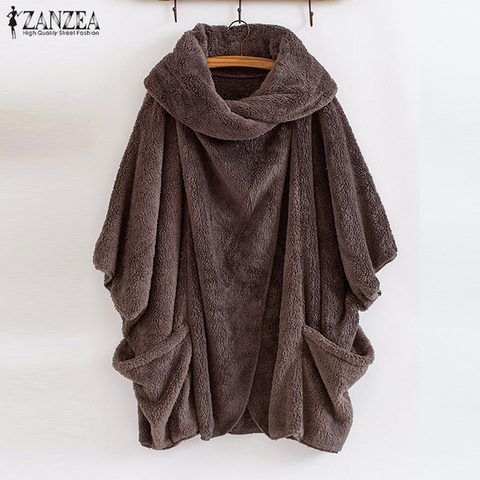 ZANZEA mujer mullido abrigo de gran tamaño chaquetas de manga larga Mujer botón prendas de vestir invierno cálido Poncho sólido otoño superior mujer jerseys ► Foto 1/6