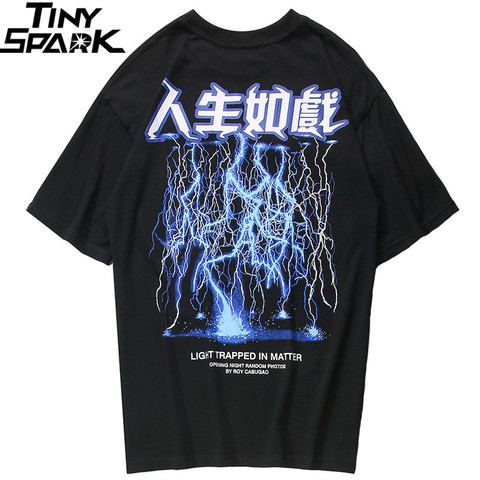 2022 hombres Hip Hop T camisa Lightning Print camiseta Streetwear chino carta camiseta de gran tamaño Harajuku Tops de verano camisetas de algodón nuevo ► Foto 1/6