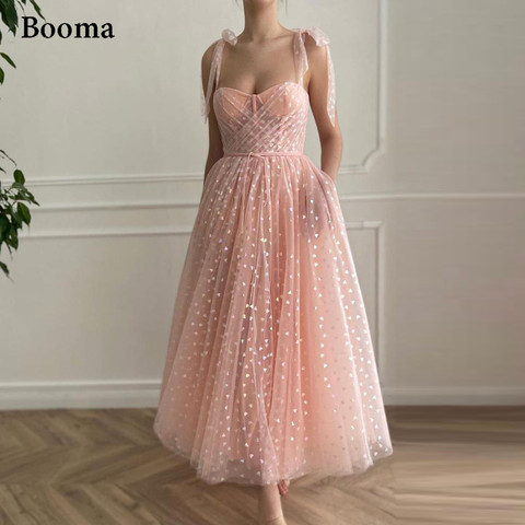 Booma-vestidos de noche para baile de graduación, vestidos de fiesta de boda de longitud media con bolsillos, con tirantes finos, color rosa cálido, por debajo de la rodilla, 2022 ► Foto 1/6