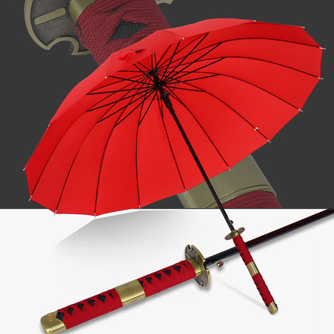 Paraguas japonés tipo Ninja para hombres y mujeres, Sombrilla con diseño creativo de espada samurái, con mango largo, resistente a la lluvia y al viento, con apertura automática ► Foto 1/6