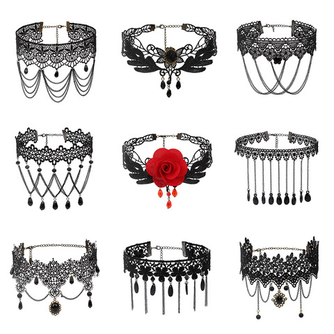 KMVEXO-gargantillas góticas con cuentas de flores negras, Gargantilla Sexy  de cuello de encaje, cadena de borla Vintage para mujer, Joyería de  Halloween Steampunk - Historial de precios y revisión | Vendedor de