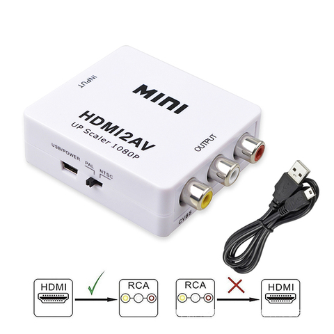 HDMI-convertidor compatible con RCA AV/CVBS L/R, decodificador de Audio y vídeo, 1080P, minisalida de compatible con NTSC y PAL HD2AV HD a AV ► Foto 1/6