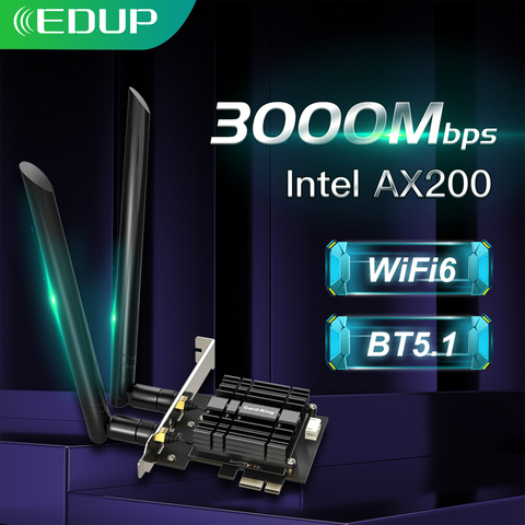 EDUP 2974Mbps WiFi 6 PCIE adaptador WiFi inalámbrico Bluetooth 5,1 Intel AX200 doble banda 2,4G/5Ghz PCI Express 802.11AX tarjeta Wi-Fi ► Foto 1/6