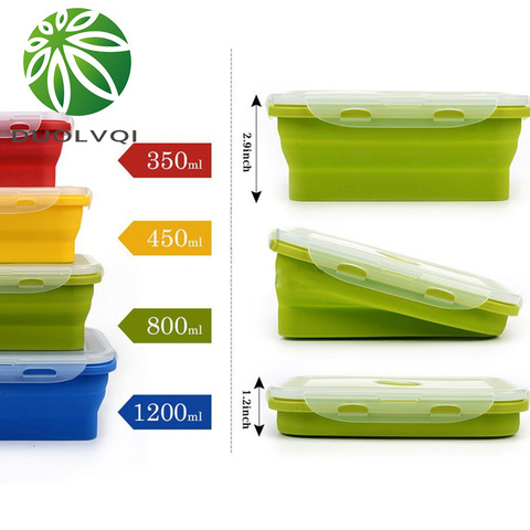 Duolvqi caja de almuerzo de silicona portátil de colorido plegable contenedor de alimentos lonchera/350/500/800/1200 ml respetuoso del medio ambiente ► Foto 1/6