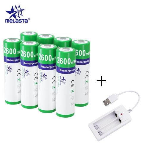 8 Uds AA 1,65 V 2600mWh NIZN batería recargable con 1 cargador USB 2A baterías recargables ni-zn para juguetes reloj de cámara MP3 ► Foto 1/6