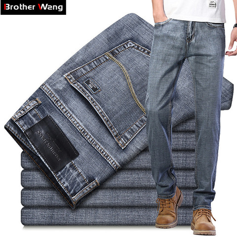 Pantalones vaqueros de estilo clásico para hombre, pantalón vaquero de corte Regular, elástico, informal, de negocios, color gris y azul, novedad de 2022 ► Foto 1/6