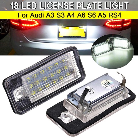 Luz de placa de matrícula 18LED, sin Error, 2 uds., 12V, 3,5 W, para Audi A3, S3, A4, A6, S6, A5, RS4, luces de matrícula de coche 8E0807430A ► Foto 1/6