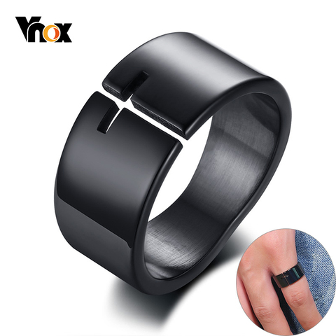 Vnox-Anillo de Cruz hueca elegante para hombre, banda de forma Irregular de acero inoxidable negra, joyería religiosa de Jesús para hombre ► Foto 1/6