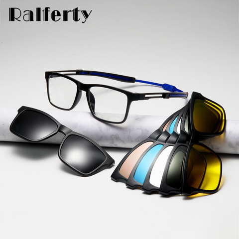 Ralferty-gafas de sol graduadas para hombre y mujer, anteojos de sol unisex con montura de imán óptico con Clip en el deporte, gafas cuadradas Anti azules para colgar en el cuello ► Foto 1/6