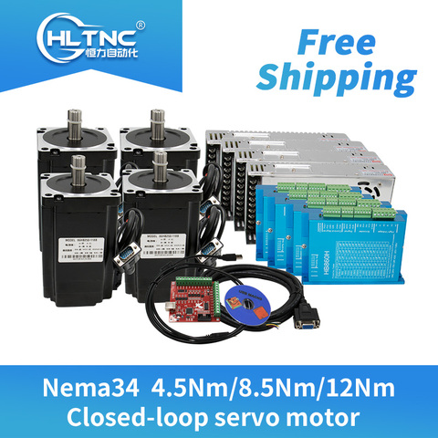 Envío gratis 4 set Nema34 Motor paso a paso de circuito cerrado 6A 4.5N.m/8.5Nm/12Nm + 2 fases y HBS860H controlador híbrido + 400w60v potencia para CNC ► Foto 1/6