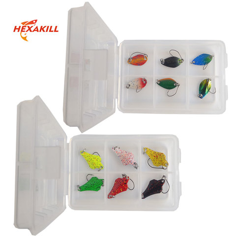 Hexaskill-caja de PVC transparente, juego de cebos metálicos, cucharas, señuelos de trucha, cuchara Wobbler, área micro Señuelos de Metal, pesca de trucha ultraligera ► Foto 1/6