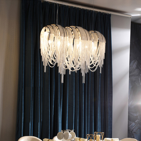 Accesorios de iluminación de borla de aluminio de lujo, candelabros grandes LED dorado/plateado para comedor, luz decorativa, 2022 ► Foto 1/6