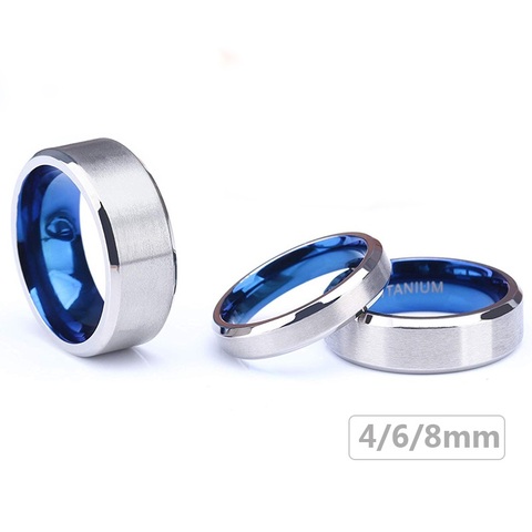 Eamti-Anillo de titanio puro 100% para hombre y mujer, sortija de boda clásica de 4/6mm, Color azul y plateado, envío directo ► Foto 1/5