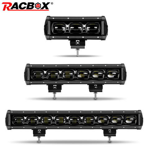 RACBOX-Barra de luz Led de una sola fila, 8, 14, 20, 27, 34, 40 pulgadas, lente 6D, para todoterreno, ATV, UTV, UAZ, haz de luz de inundación, luz de trabajo de conducción de coche de 12V y 24V ► Foto 1/6