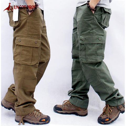 Pantalones Cargo para hombre, pantalones tácticos militares con múltiples bolsillos de algodón, Pantalones rectos militares, pantalones largos de talla grande 44 ► Foto 1/6