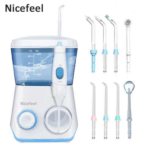 Nicefeel-irrigador de agua Oral, limpiador Dental de 600ML, 10 niveles de presión ajustables, hilo Dental para Limpieza de dientes, 8 puntas de chorro de agua ► Foto 1/6