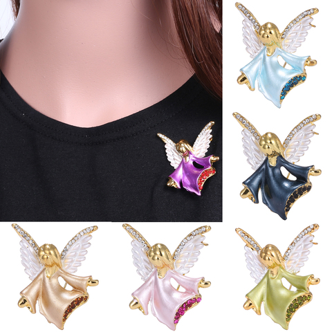 Broche de aleación de Ángel bonito en 4 colores para mujeres niñas esmalte Retro Diamante de imitación ropa de boda solapa pines broche joyería regalo ► Foto 1/6