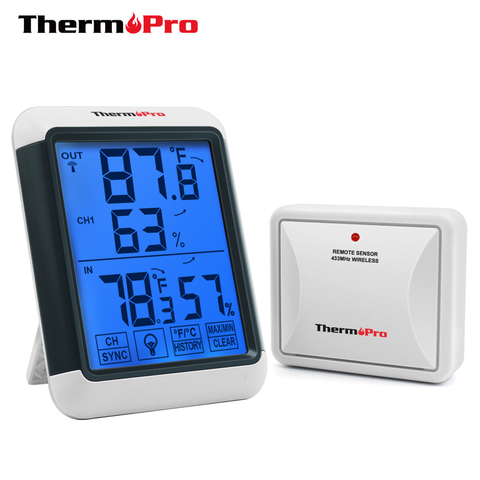 ThermoPro-Estación Meteorológica Inalámbrica TP65A, 100M, higrómetro, Monitor de temperatura y humedad para interiores y exteriores con pantalla táctil ► Foto 1/6