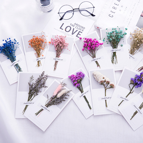 Gypsophila-flores secas, 10 Uds., tarjeta de felicitación con bendiciones, tarjeta de regalo de cumpleaños, invitaciones de boda ► Foto 1/6
