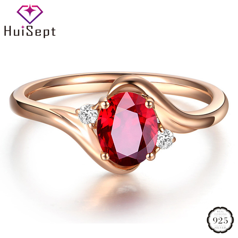 HuiSept elegante 925 anillo de plata de la joyería para mujer de forma ovalada rubí Zircon piedras preciosas Rosa abierto de oro anillos fiesta boda Ornanmet ► Foto 1/5