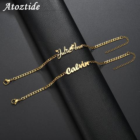 Atoztide personalizada nombre pulsera de acero inoxidable hechos a mano encantos cubano cadena escritura grabado NK brazalete de regalo ► Foto 1/6